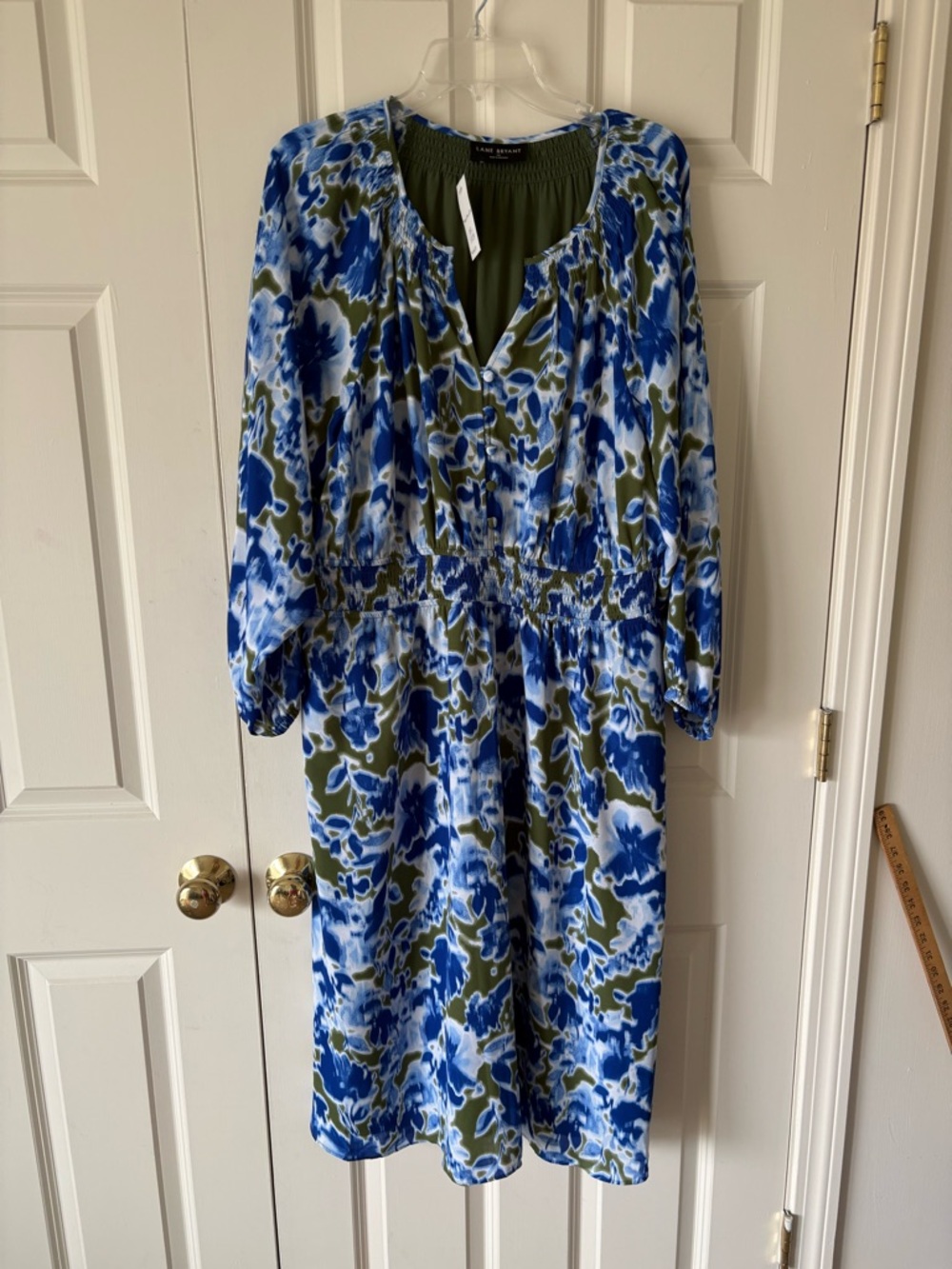 Lane Bryant Blue and Olive Floral Print Dress